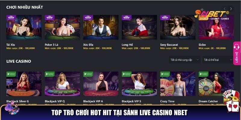 Top trò chơi hot hit tại sảnh live casino NBET