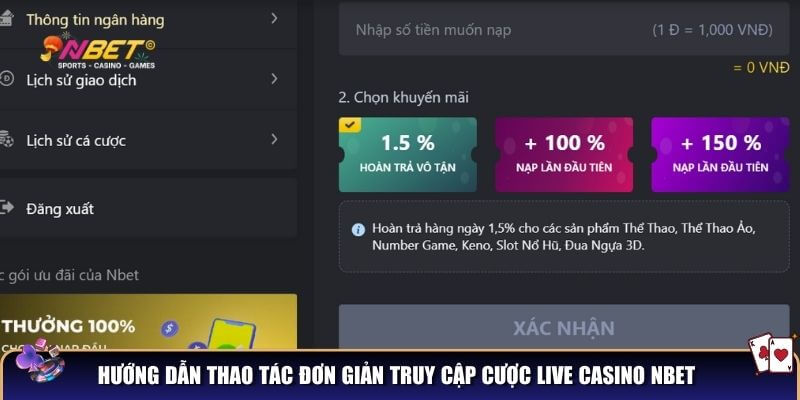 Hướng dẫn thao tác đơn giản truy cập cược live casino NBET